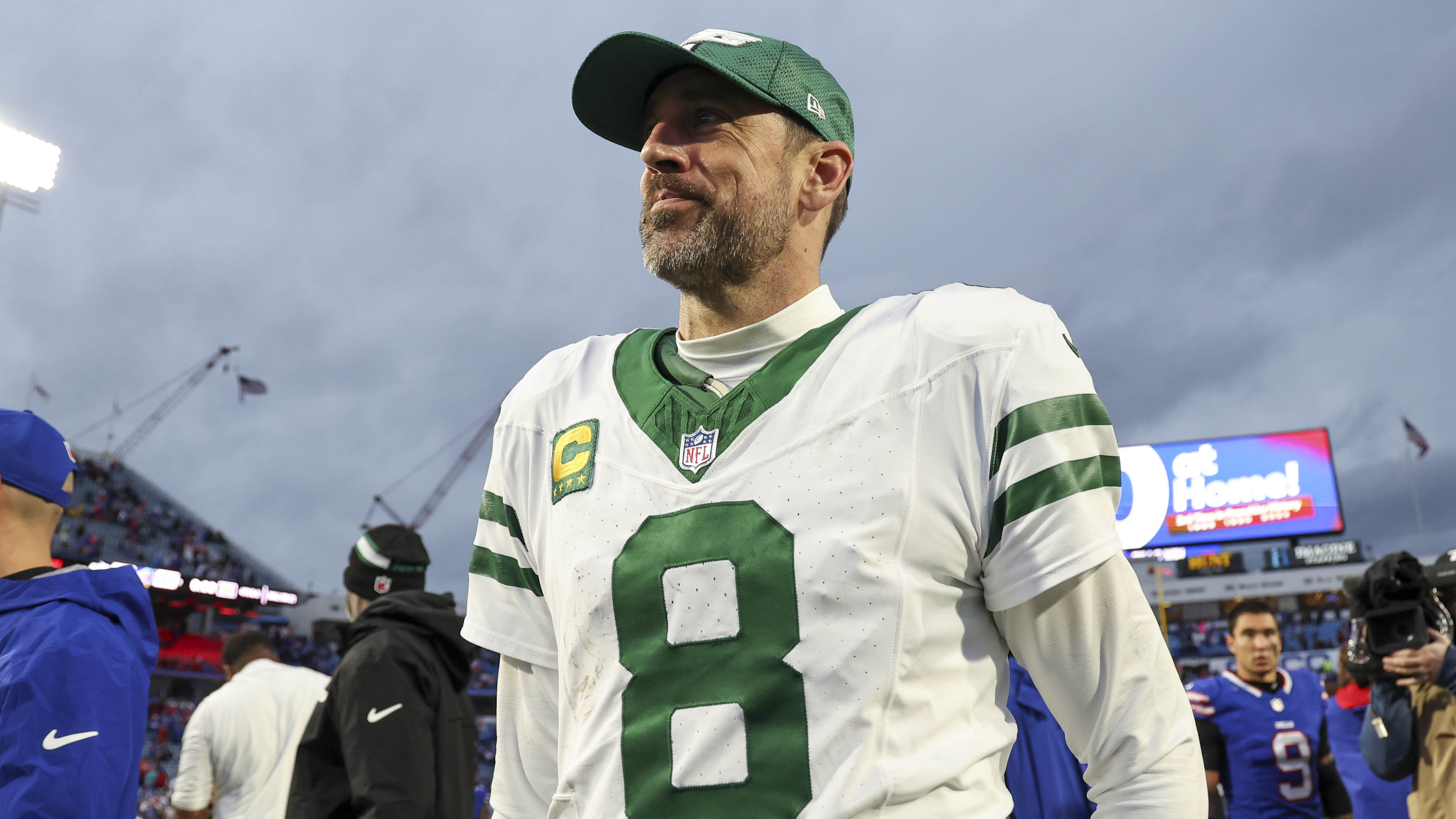 Aaron Rodgers pictured in a New York Jets uniform