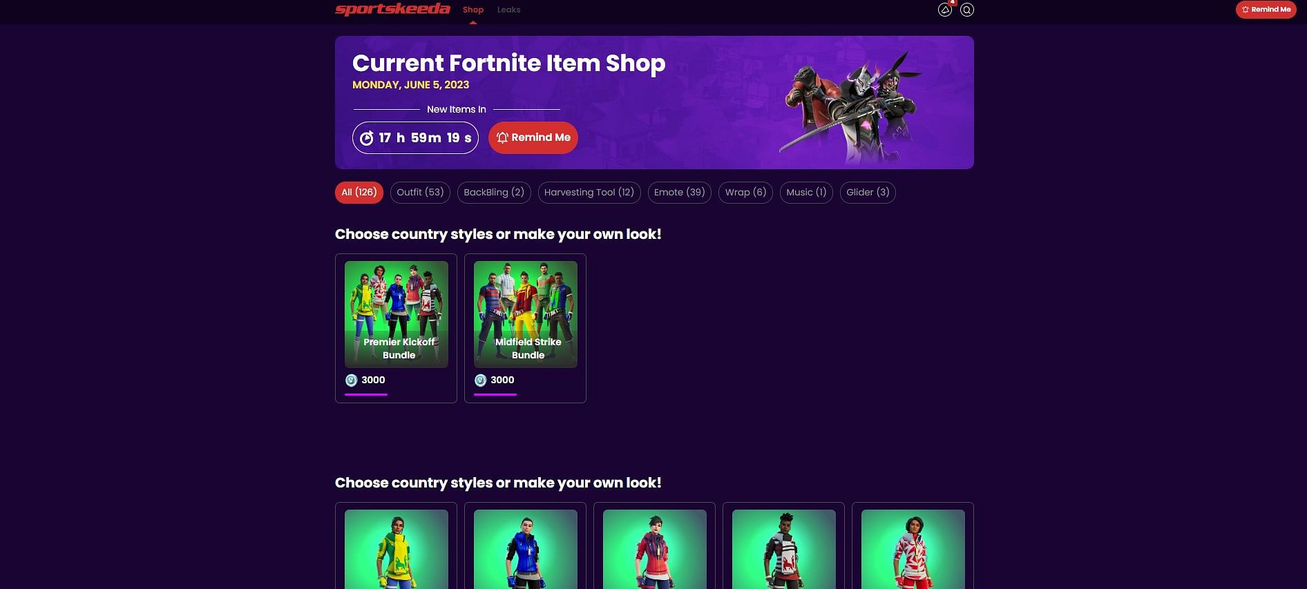 Daily items in the Fortnite item shop