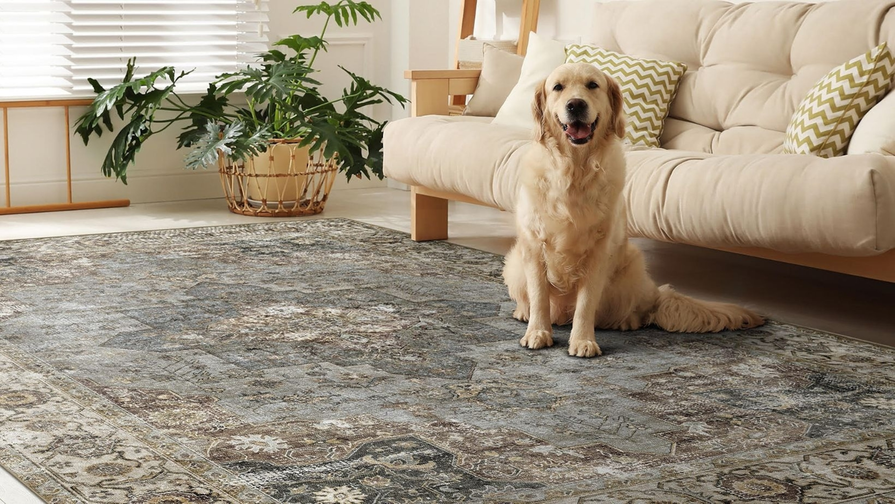 GelPro NeverMove Washable Rug in a living room.