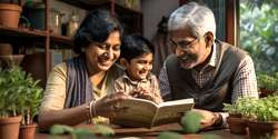 Alt text: An image depicting grandparents and grandson engaging in a science activity, symbolizing the importance of mentorship in scientific learning.