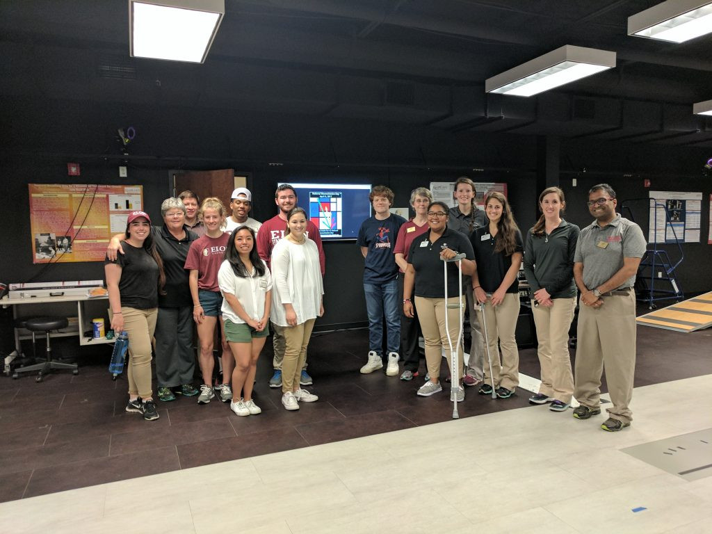 Students participating in a biomechanics activity.