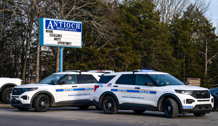 Emergency personnel responding to the shooting at Antioch High School in Nashville, Tennessee.