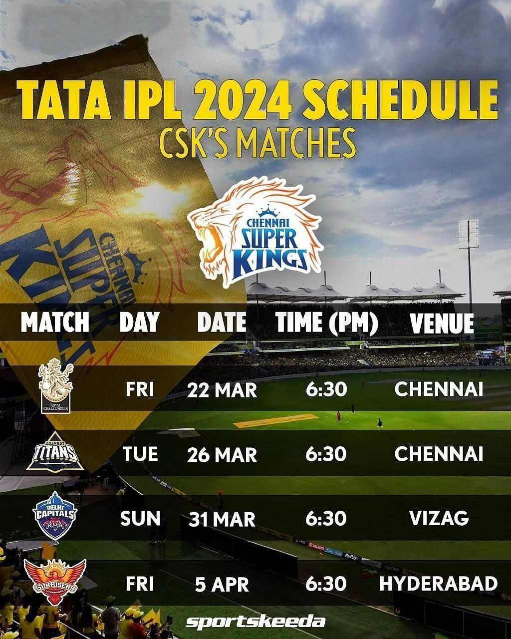 IPL 2024 Schedule: CSK vs RCB