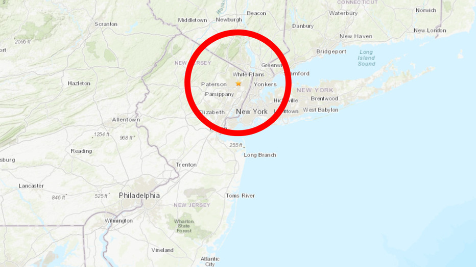 USGS Earthquake Map showing the location of the January 13, 2025 earthquake in Bergen County, NJ.